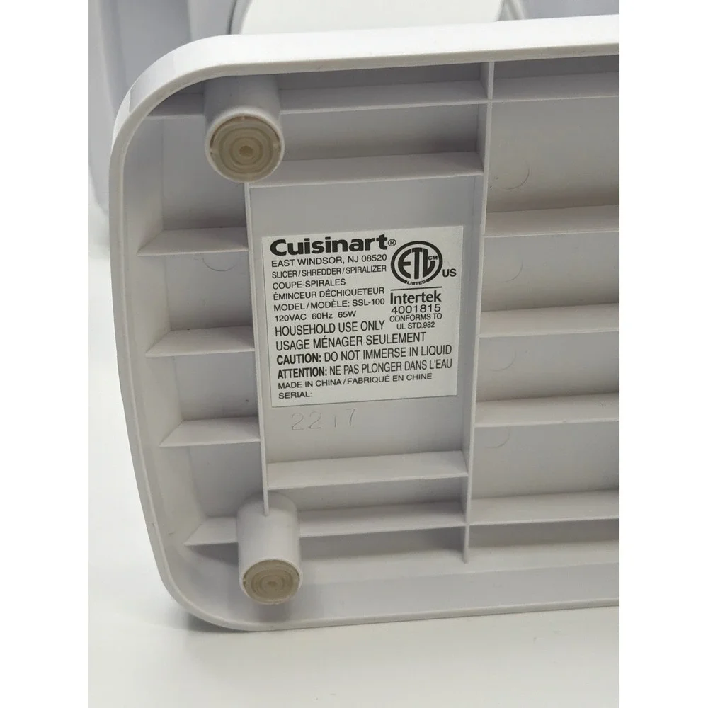 Cuisinart White Ice Cream‎ Maker SSL100 Slicer Shredder Spiralizer Dessert Maker